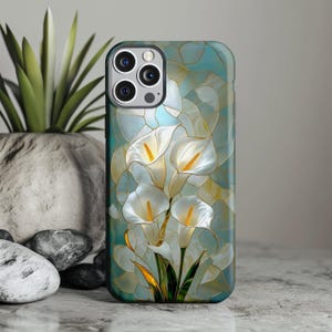Elegant Calla Lily Floral Stained Glass Inspired Phone Case, Detailed Artwork, Perfect For iPhone, Samsung Galaxy, Google Pixel, Unique Gift