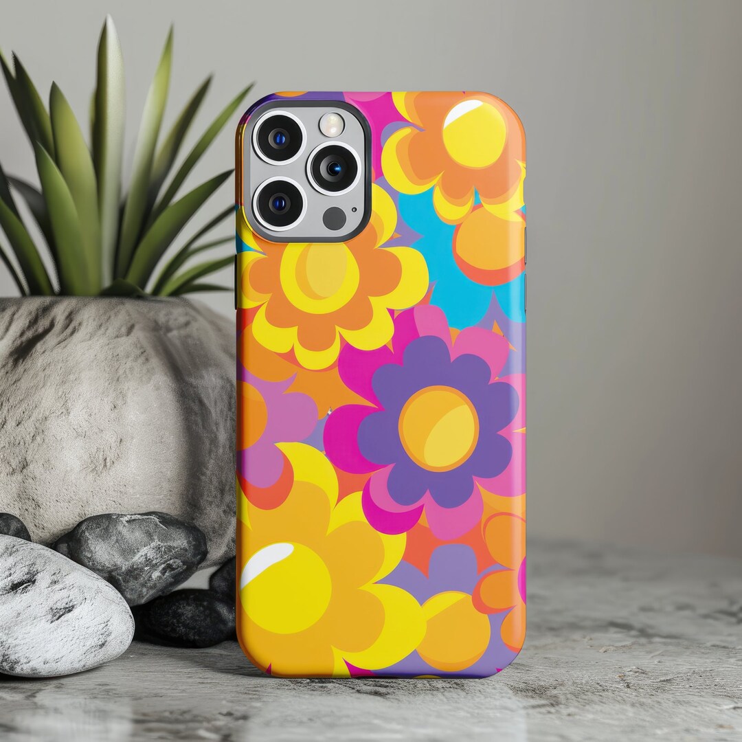 Retro Flower Power Phone Case, 60s 70s Pattern Tough Cover, iPhone