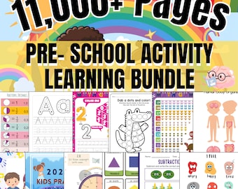 PLR Preschool Kindergarten 11000+  Printable Activity Worksheets MRR Learning Bundle Alphabet Kid Sight Family Reading Games Tracing KDP