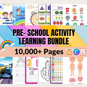 PLR Preschool Kindergarten 10000+ KDP Learning Bundle, Activity Worksheets, Alphabet, Numbers, Shapes, Color, Math, Game Coloring Printable