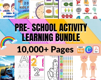 PLR Preschool Kindergarten 10000+ KDP Learning Bundle, Hojas de trabajo de actividades, Alfabeto, Números, Formas, Colores, Páginas para colorear, Dot MRR