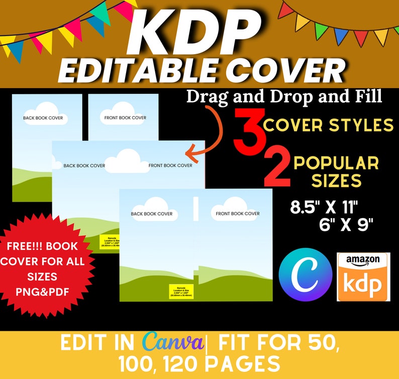 KDP Journal Cover Canva Template 8.5x11 and 6x9 Bundle Paperback Covers