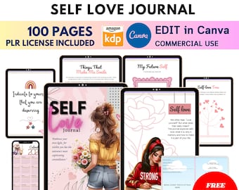 Self Love Journal Planner PLR / Resell Canva Editable Template for KDP Interior, Self Care Journal, Affirmation Journal,  Commercial Use MRR