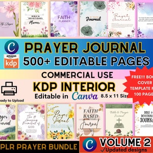 Prayer Journal Bundle for KDP Interior Editable Template in Canva and Printable Journal, Bible Study Prayer Digital Planner Commercial Right