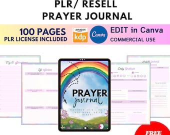 Diario di preghiera PLR Rivendita per grafica per interni KDP, pianificatore digitale Uso commerciale Canva modificabile, Scrittura devozionale di gratitudine biblica