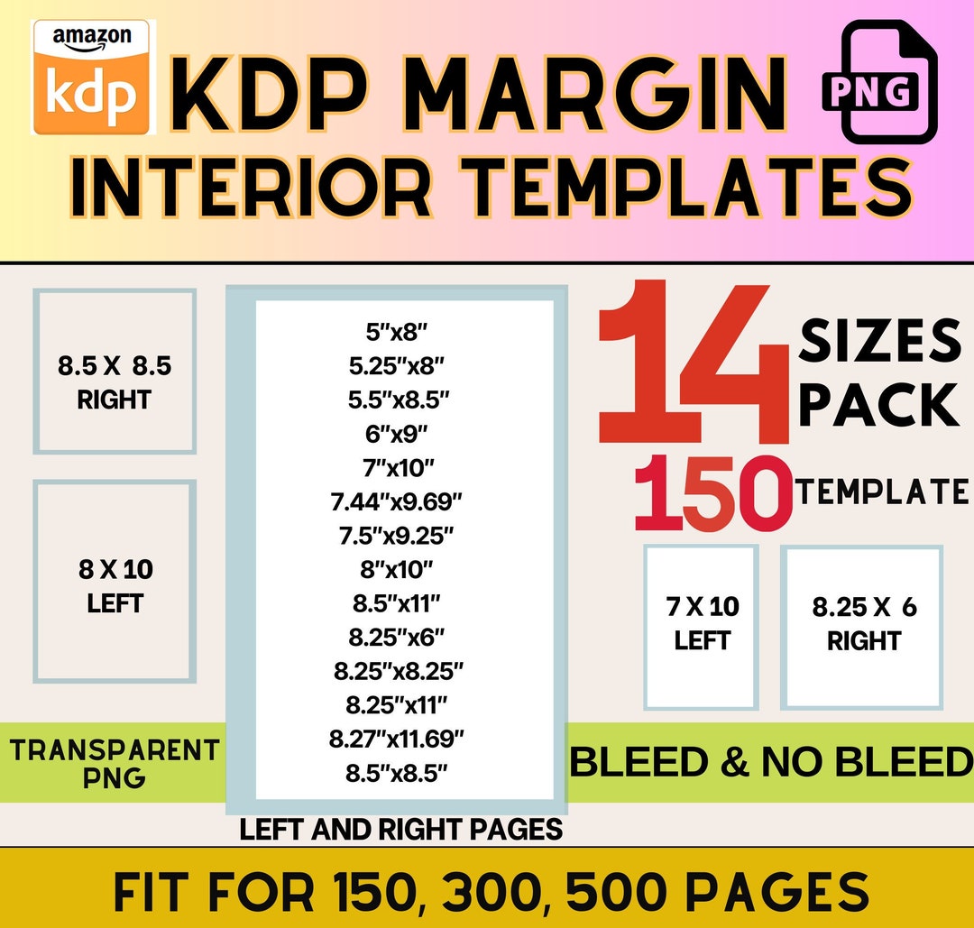14 Sizes KDP Interior Templates for Margins 5 X 8 to Etsy Canada