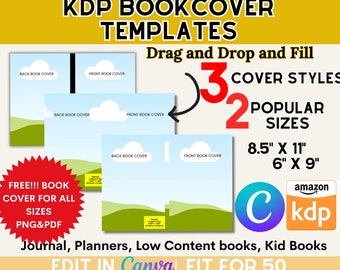 KDP Journal Cover Canva Template 8.5x11 and 6x9 Bundle Paperback Covers | Drag and Drop and Fill Editable Template for KDP and Ebooks