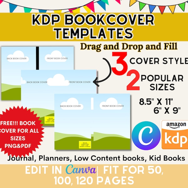 KDP Journal Cover Canva Template 8.5x11 and 6x9 Bundle Paperback Covers | Drag and Drop and Fill Editable Template for KDP and Ebooks