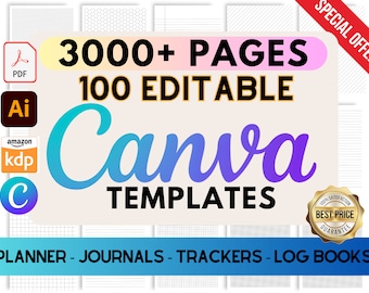 3000+ Pages Canva Editable PLR Planner Template Bundle for KDP Interior, Canva PLR mrr  Journals Planners Tracker Low Content Lined Journal