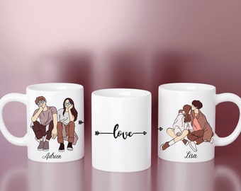 Tasse personnalisée couple assis, amoureux, pour homme ou femme, Idée cadeau de Noël, Anniversaire, sant-valentin, futurs mariés, 11oz/325ml