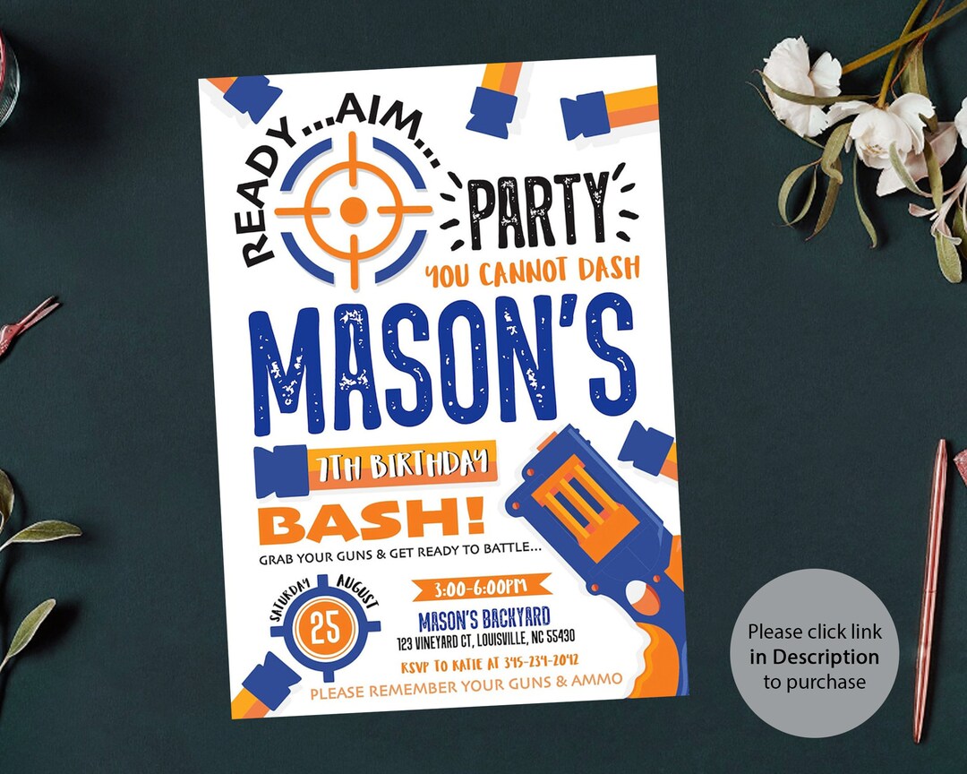 Personalize Nerf Birthday Invitation Nerf Party Invitation - Etsy