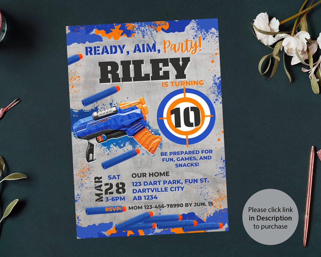 Personalize Nerf Birthday Invitation Nerf Party Invitation - Etsy