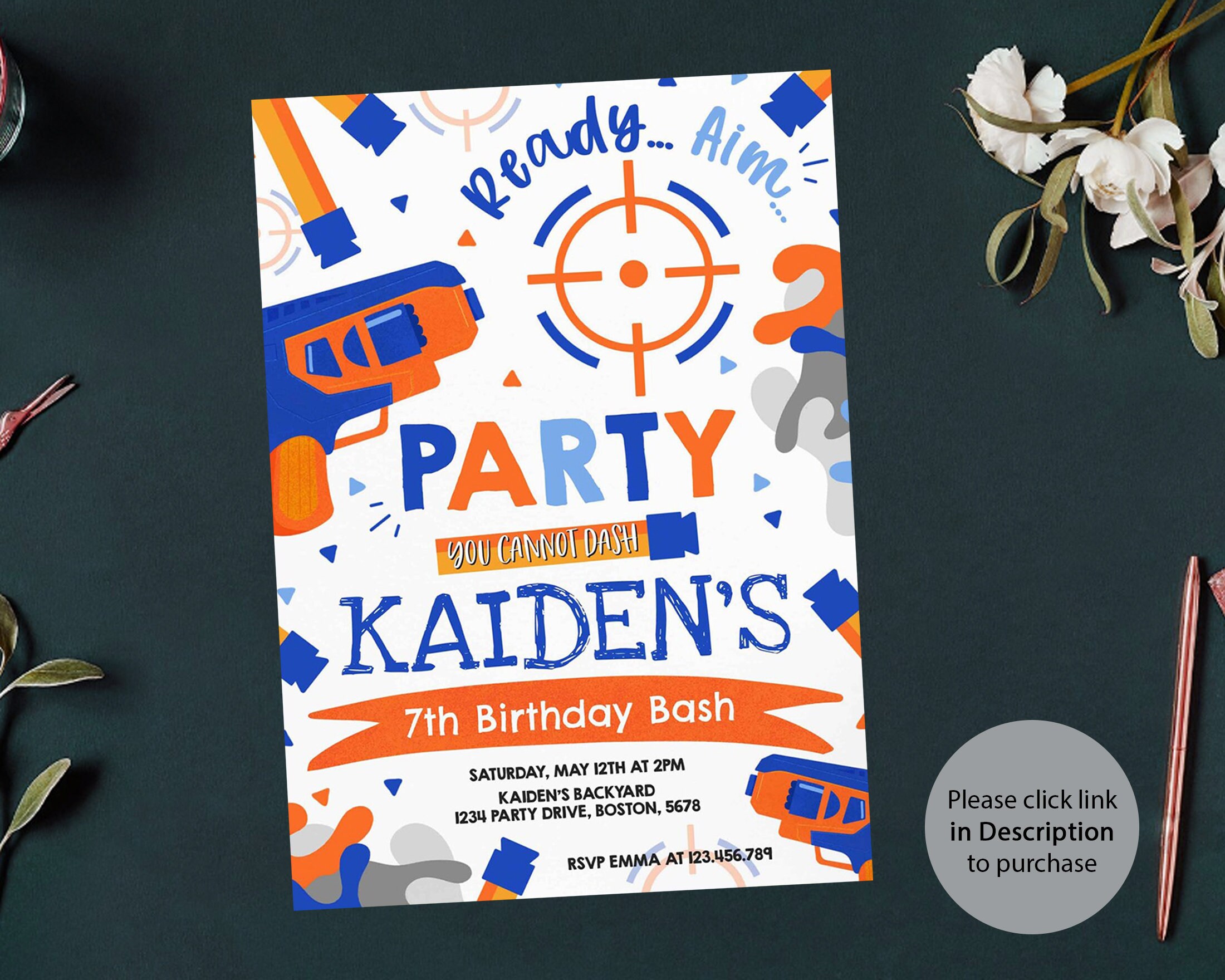 Personalize Nerf Birthday Invitation Nerf Party Invitation Etsy