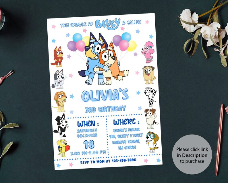 Bluey Birthday Invitation Bluey and Bingo Birthday Etsy