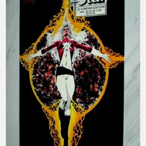May include: A comic book cover for "Shadow Star" features a figure with white hair and a red and white outfit, set against a black background with a yellow and orange design. The title and issue details are visible.