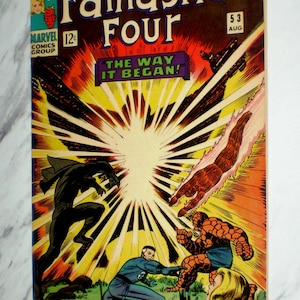 May include: Vintage Fantastic Four comic book, issue #53, featuring action-packed illustrations. The cover displays the title, Marvel Comics Group logo, and the text "The Way It Began!" in a dynamic, colorful design.