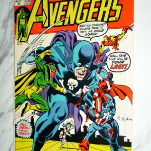 May include: A vintage Marvel Comics Group Avengers issue 107 comic book featuring a colorful cover illustration of the Avengers battling the Grim Reaper. The text includes 'Avengers', 'Earth's Mightiest Heroes', and 'The Grim Reaper is back'.