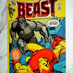 May include: A vintage Marvel Comics Amazing Adventures comic book featuring The Beast and Iron Man on the cover. The yellow cover displays the text Amazing Adventures featuring The Beast, with speech bubbles stating I did it! I killed Iron Man!
