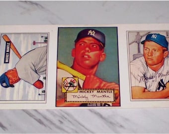 1988 Baseball Cards Magazine Mickey Mantle Replica Card Strip 51B, 52B & 1952T