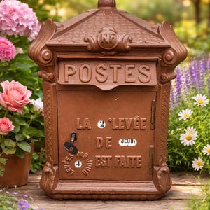 Antique cast iron wall-mounted mailbox, Delachanal 1918 mailbox. Vintage postbox. Mougeotte mailbox.