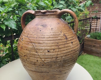 Antique large glazed terracotta jar from Nièvre – 19th century rustic pottery. France