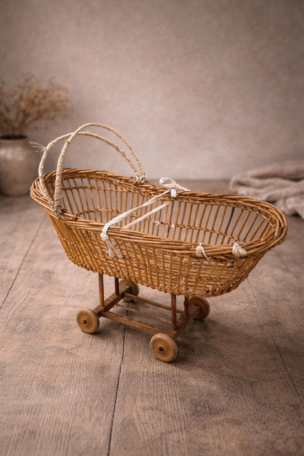 Berceau à Baldaquin Pour Poupée, Vintage Bohème Années 70/80, Bois, France