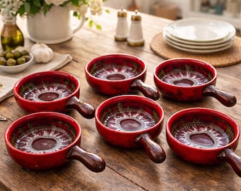 Set di 6 ciotoline vintage Vallauris con manici – ceramica francese, anni '60 – ciotoline retrò per antipasti