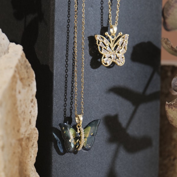 Collier pendentif papillon bleu élégant collier animal collier cadeau de saint valentin pour petite amie collier de couleur argent et or pour maman