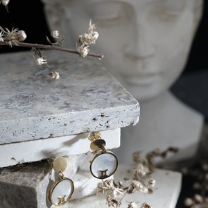 Gemini ensemble de boucles d'oreilles en or avec perles, boucles d'oreilles du zodiaque, astronomie, cadeau de noël, bijoux faits à la main image 3