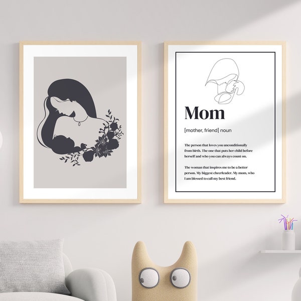 Mom Definition, Mom and Baby Picture, Mother Love Poster, Birth Poster, Superhero Mom, Mother's Day,  Mum and Baby Artwork, New Mum Gift.