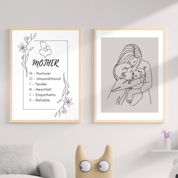Mother Definition, Mother Love Poster, Birth Poster, Superhero Mom, Mother's Day, Mom and Baby Picture, Mum and Baby Artwork, New Mum Gift.