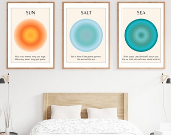 Sun Salt and Sea Aura Posters, 3 Piece wall art, Coastal Wall Art, Minimalist Beach Prints, Trendy Ocean Poster, Beachy Art Prints, Gift,