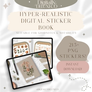 Stickers numériques réalistes Goodnotes avec lien hypertexte livre d'autocollants Images PNG fond Images Clip Art Bujo Journal modèle esthétique