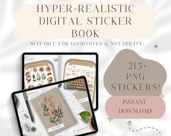 Realistisches digitales Aufkleberbuch Goodnotes Bujo Journal PNG-Bilder mit Verlinkung Bullet Journal