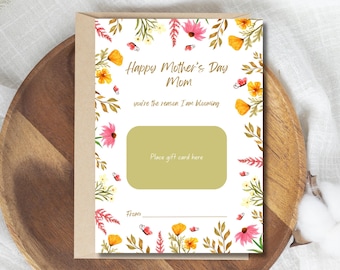 Mother&#39;s Day Card, Mother&#39;s Day Gift Card Holder, Floral Printable Card, Downloadable Mother&#39;s Day Gift, Mother&#39;s Day Template