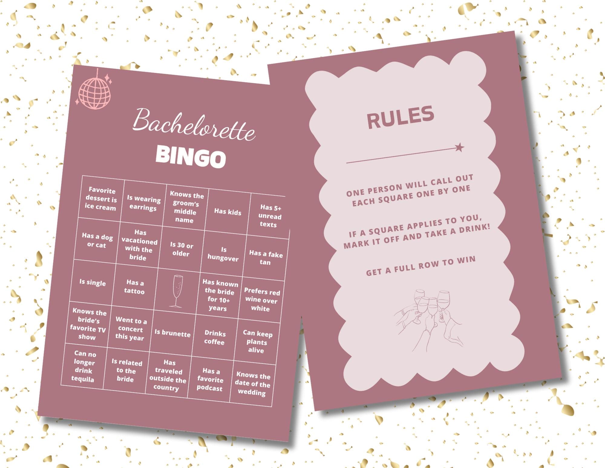 Bachelorette Games, Printable Bachelorette Bingo, Bridal Shower Game, Wedding Games, Printable Bachelorette