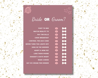 Bachelorette Games, Printable Bachelorette Game, Bridal Shower Game, Wedding Games, Bride or Groom, Printable Bachelorette