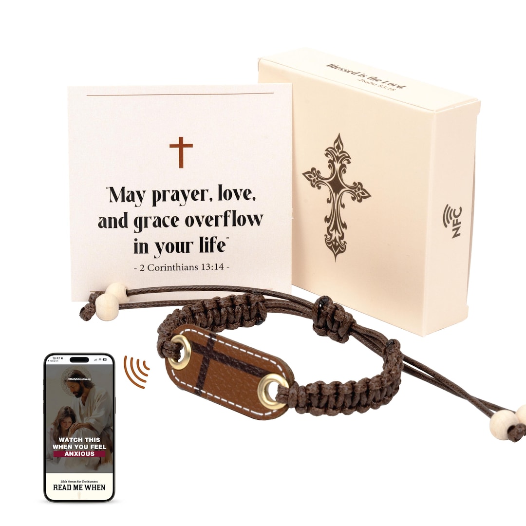 Daily Leather Bible Verse Bracelet, Wearable Bible Bracelet, NFC ...