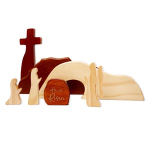 He Is Risen Wooden Block Set: Christian Easter Decor
