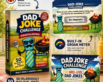 Dad Joke Challenge Scratch Off Card Game | Funny Father's Day Activity | 50 Hilarious Puns for Family Night | Humorous Mens Birthday Present