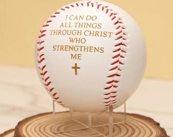 Philippians 4:13 Engraved Baseball | Christian Strength Keepsake | Inspirational Athlete Gift | Scripture Decor