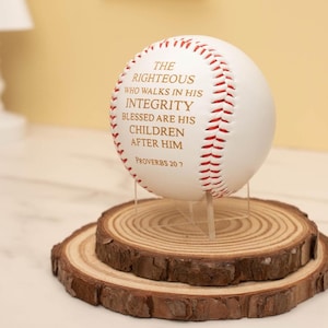 Proverbs 20:7 Engraved Baseball | Father Integrity Keepsake | Christian Dad Gift | Religious Legacy Decor