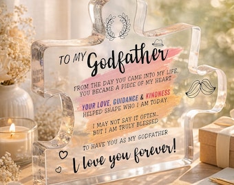 Godfather Father's Day Acrylic Puzzle Block | Personalized Godparent Present | Him Thank You Plaque | Mens Desktop Decor