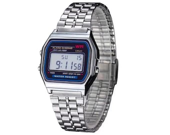 Reloj de pulsera digital retro para hombre / reloj para mujer / plateado