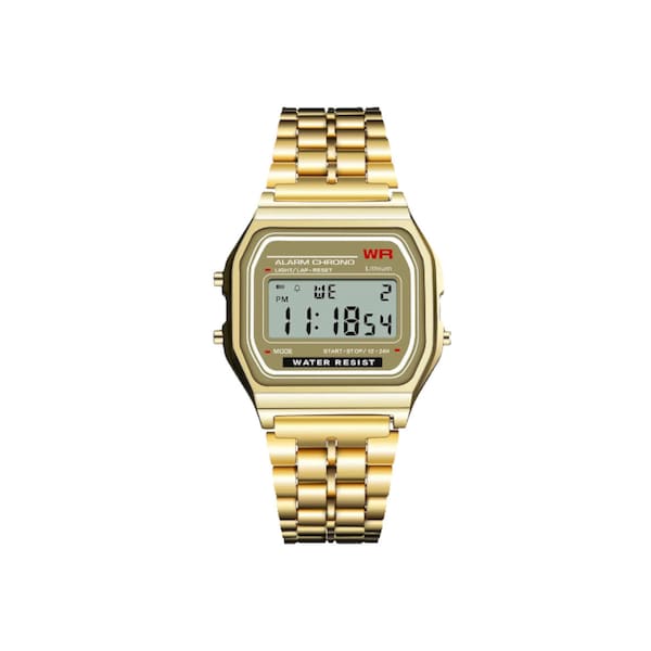 Reloj de pulsera digital retro para hombre / reloj para mujer / dorado