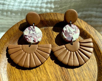 Terracotta and Maroon Dangle Earrings, Polymer Clay Earrings