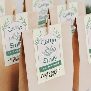 Camp Bachelorette Favor Tags, Last Trail Before The Veil Bachelorette Party Gift Tag, Glamping Bach Survival Kit Tag Editable Canva Template
