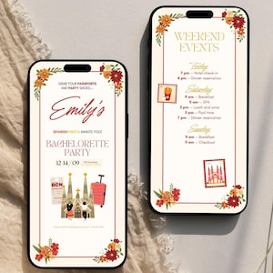 Barcelona Bachelorette Digital Invitation & Itinerary Template, Spain Destination Bachelorette Weekend Invite, Hen Party Editable Template