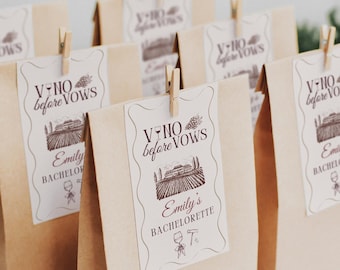 Vino Before Vows Bachelorette Party Favor Tags, Winery Hen Party (Editable Canva Template)