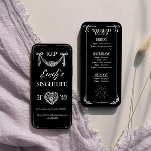Rip Single Life Bachelorette Digitale Einladung & Reiseplan Vorlage, Till Death Bachelorette Party Wochenende einladen, Braut oder sterben Thema
